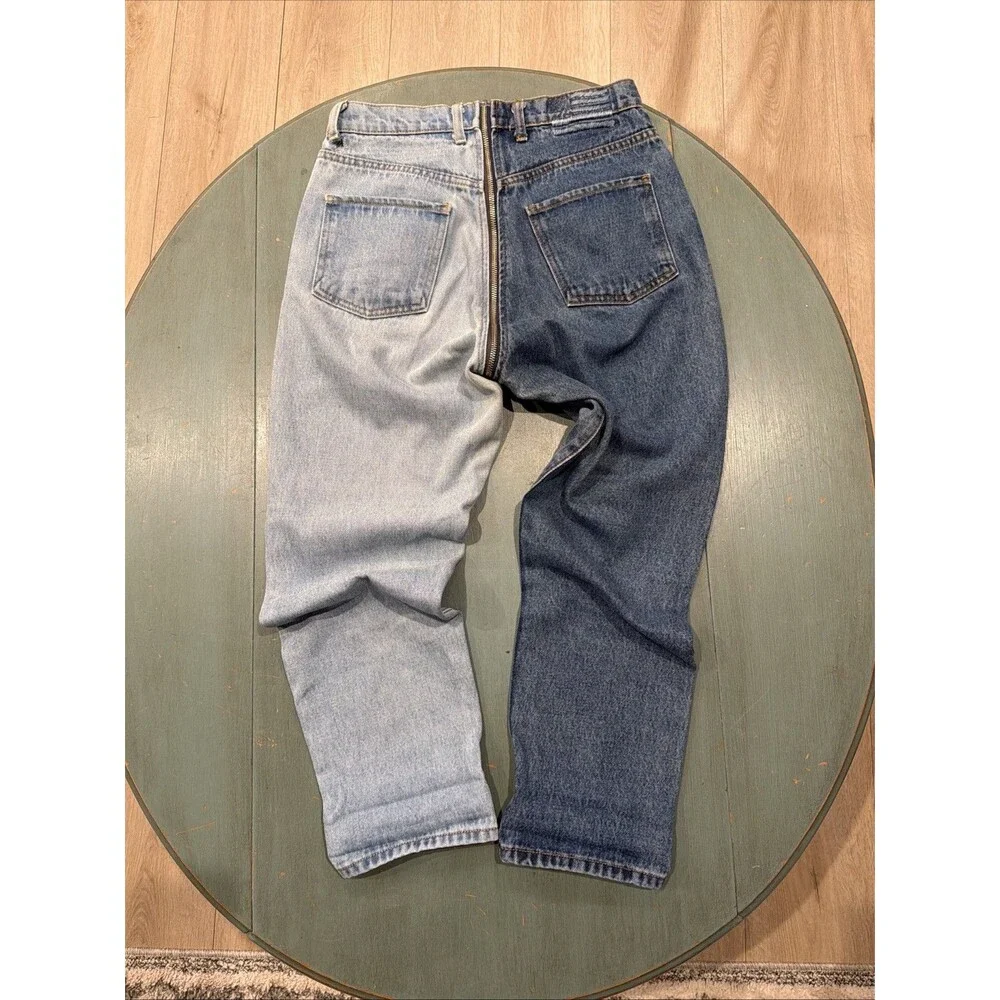 Revice Two‎ Tone Split Blue Jeans Size 28 Yin Yang Zipper Made in USA